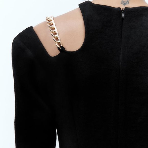 Zara Black Dress with Gold Chain - Picture 12 of 15